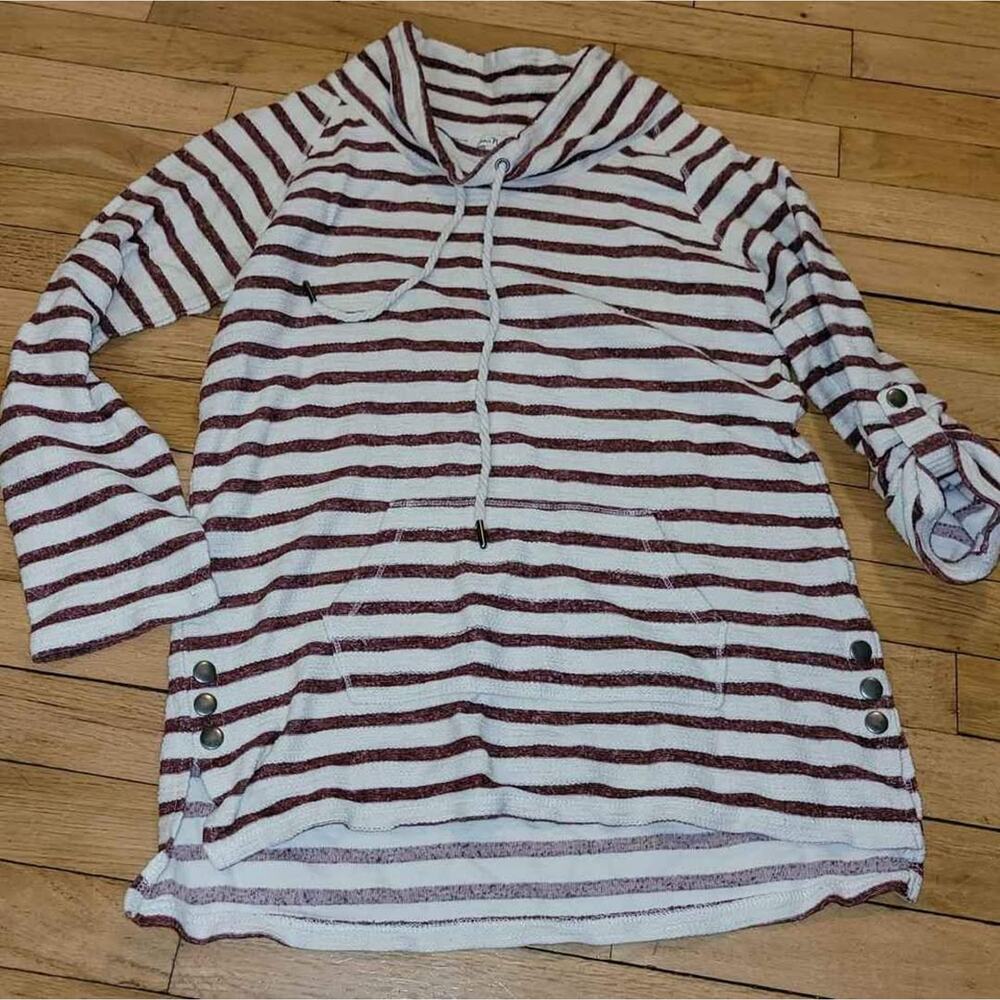 Simply‎ Noelle Striped Pullover Hoodie Tunic Top Bell Sleeve Buttons S/M